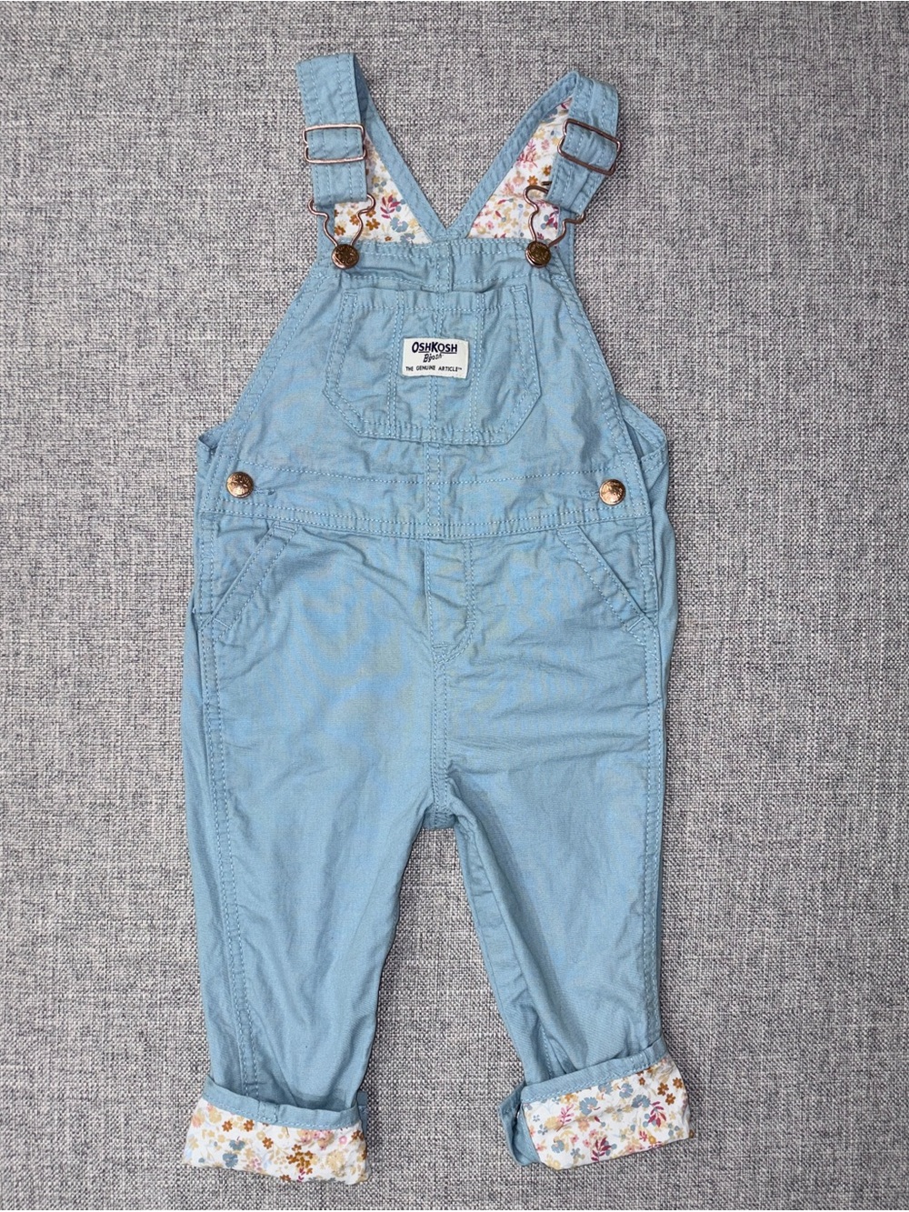 OshKosh 18m Light Blue Cotton Kids Overalls with floral trim